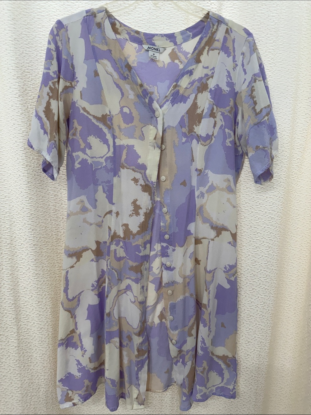 Monkl Lavender, Cream & Tan Button-Front Short Dress